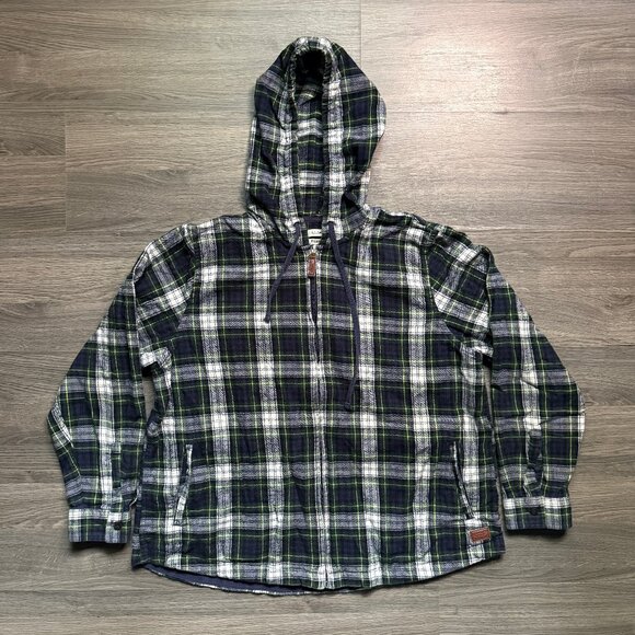 L.L. Bean Women's Scotch Plaid Flannel Shirt, Relaxed Zip Hoodie - Green/Navy - Picture 1 of 6